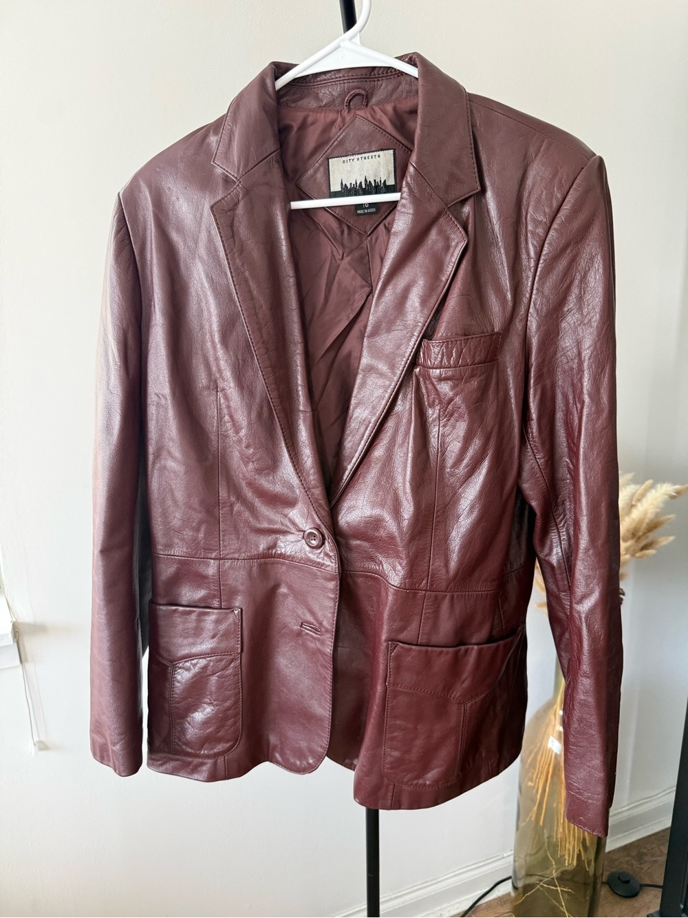 Vintage Inspired Burgundy Leather Blazer Jacket